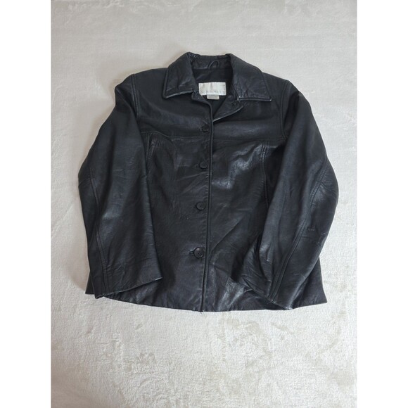 Nine West Jackets & Blazers - Nine West Black 100% Leather Jacket Coat Blazer Women’s Size Medium Button Lined